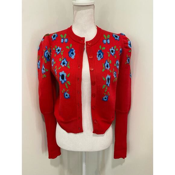 Molly Goddard Sonia Jacquard-Knit Cotton Cardigan in Red - Picture 13 of 15